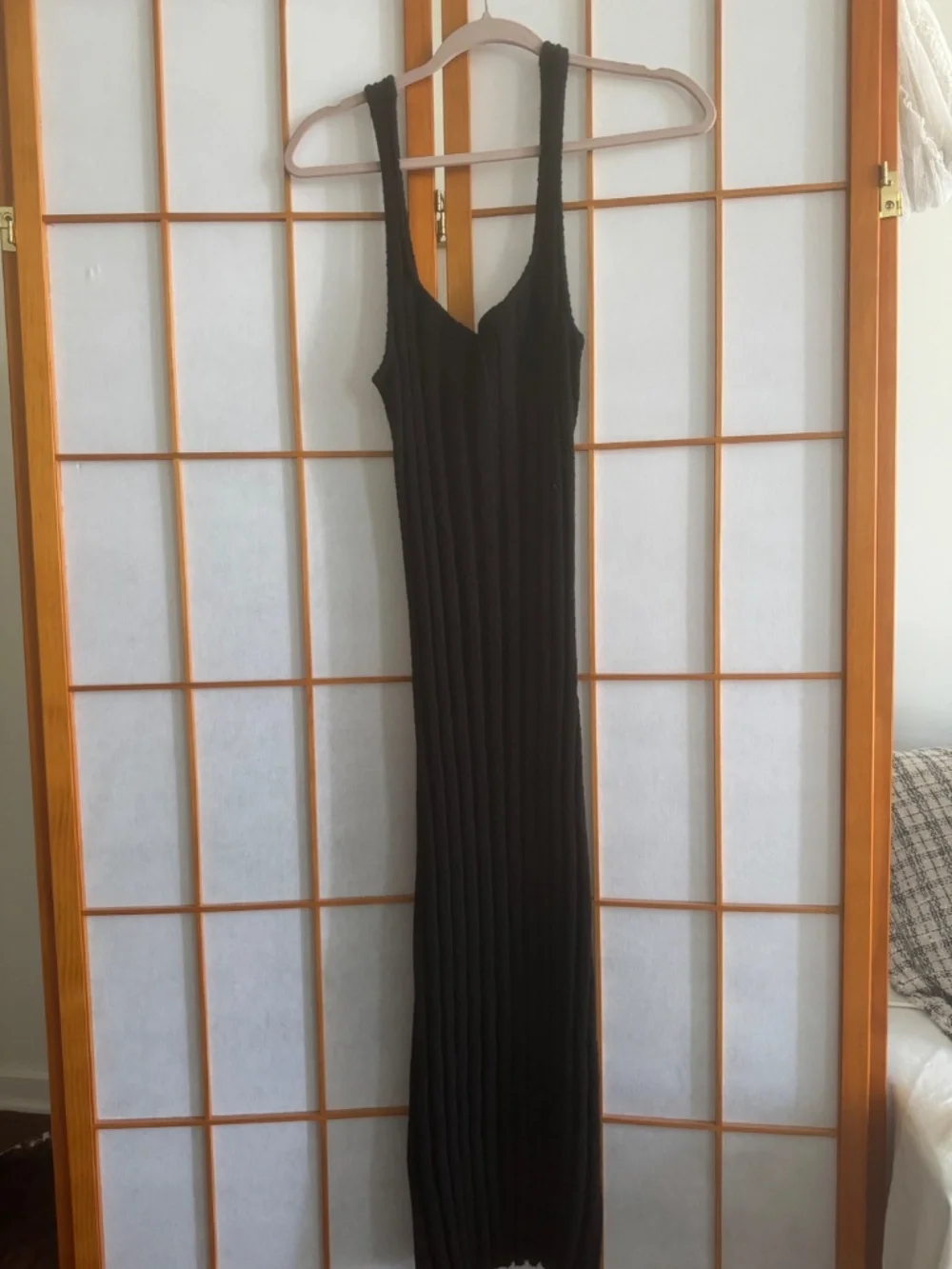 Free People Black Ribbed Midi Tank Dress